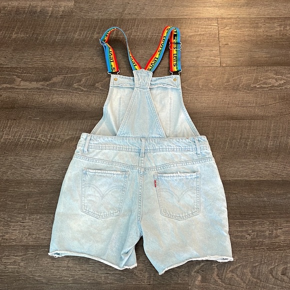 Youth Levi cut off overalls with rainbow suspenders straps - Picture 3 of 4